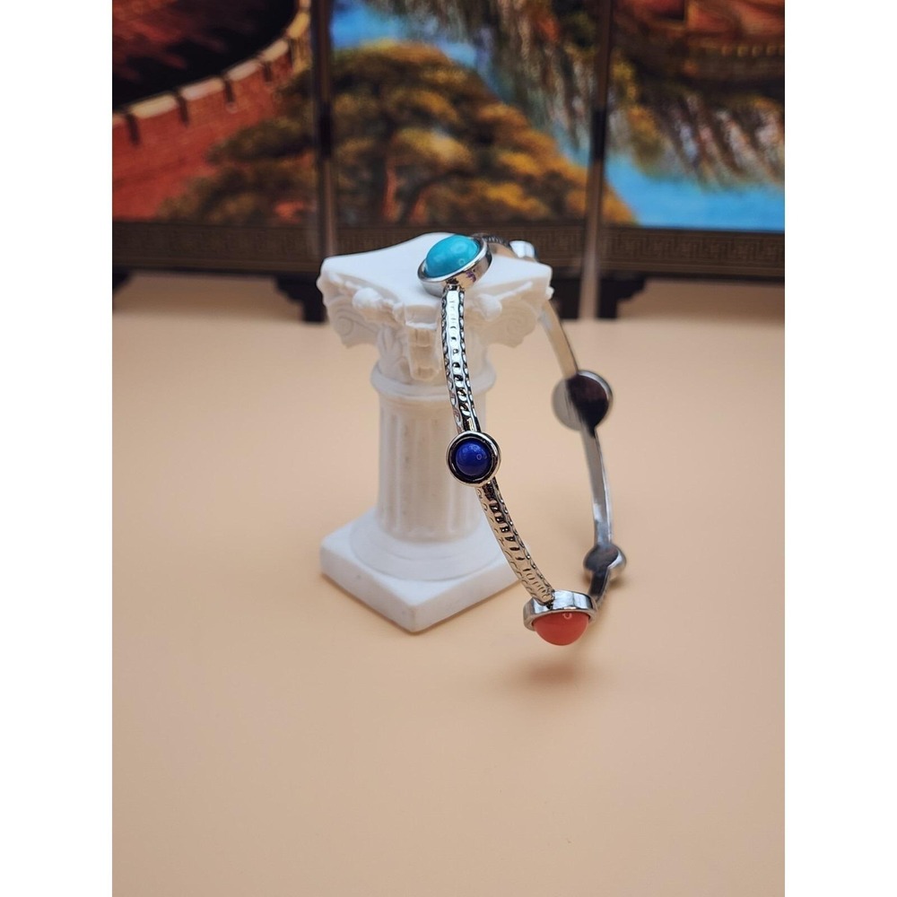 RJ GRAZIANO Bangle Bracelet Multi Color Faux Stone Acrylic Silver Tone FREE $HIP